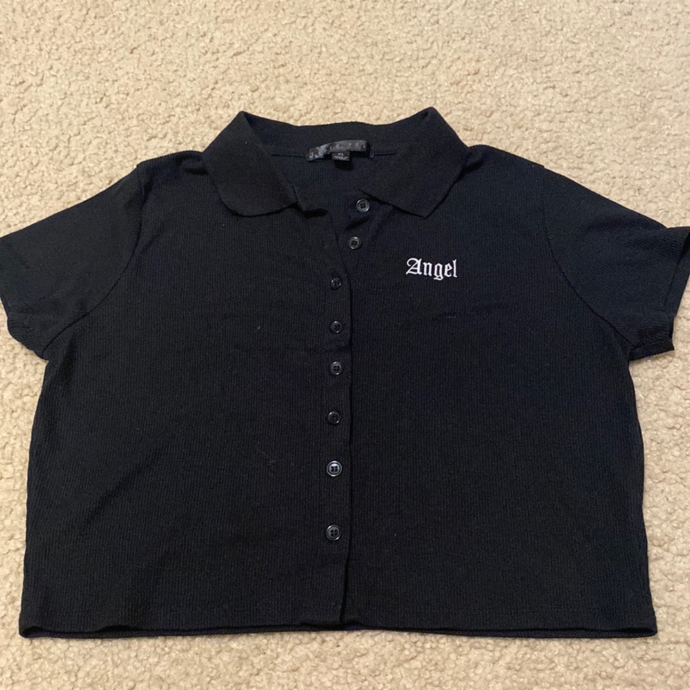 Black ‘ANGEL’ Cropped Collared Shirt